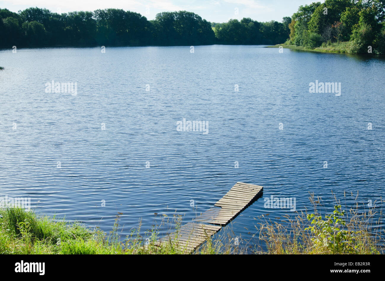 Holzbrücke am See Stockfoto