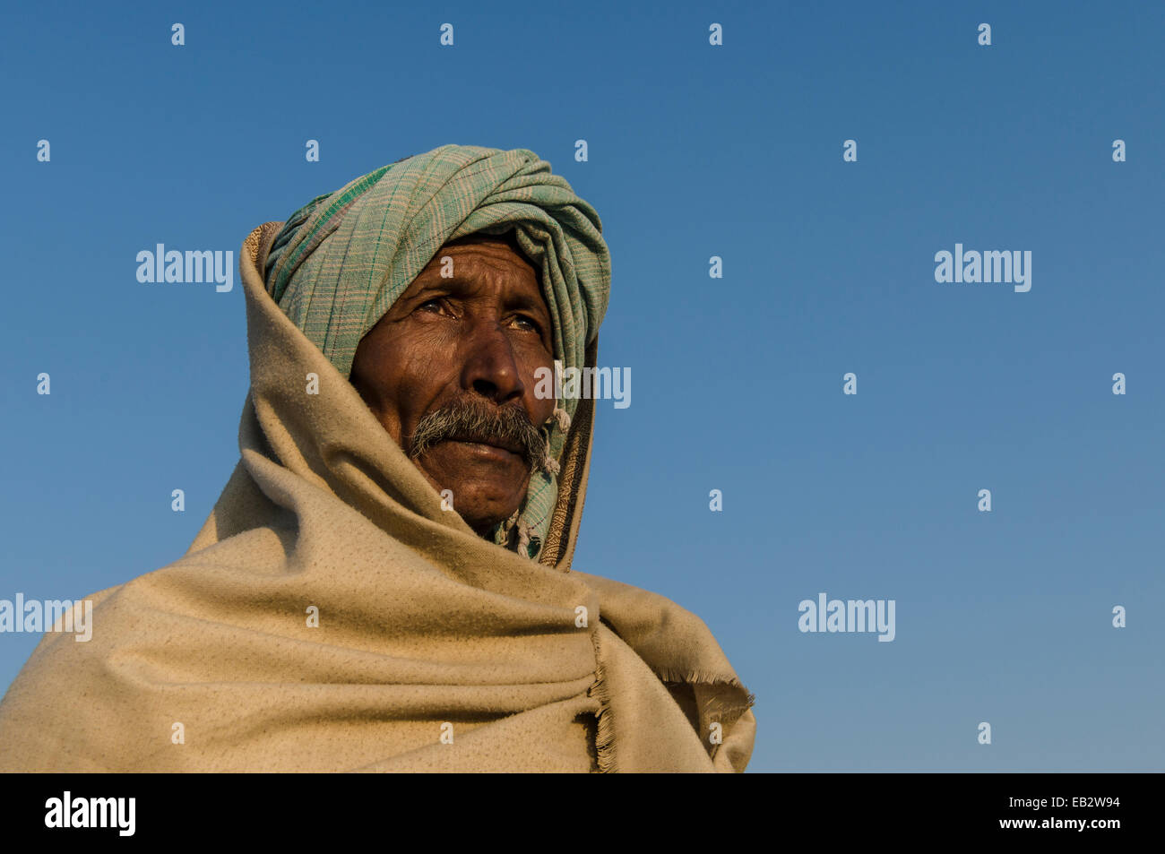 Porträt eines Pilgers während Kumbh Mela, Allahabad, Uttar Pradesh, Indien Stockfoto