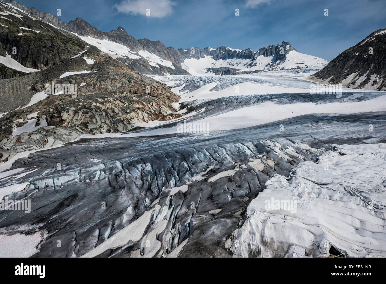 Montieren Sie Galenstock über den Furka-Pass mit dem Rhone-Gletscher, Oberwald, Kanton Wallis, Schweiz Stockfoto