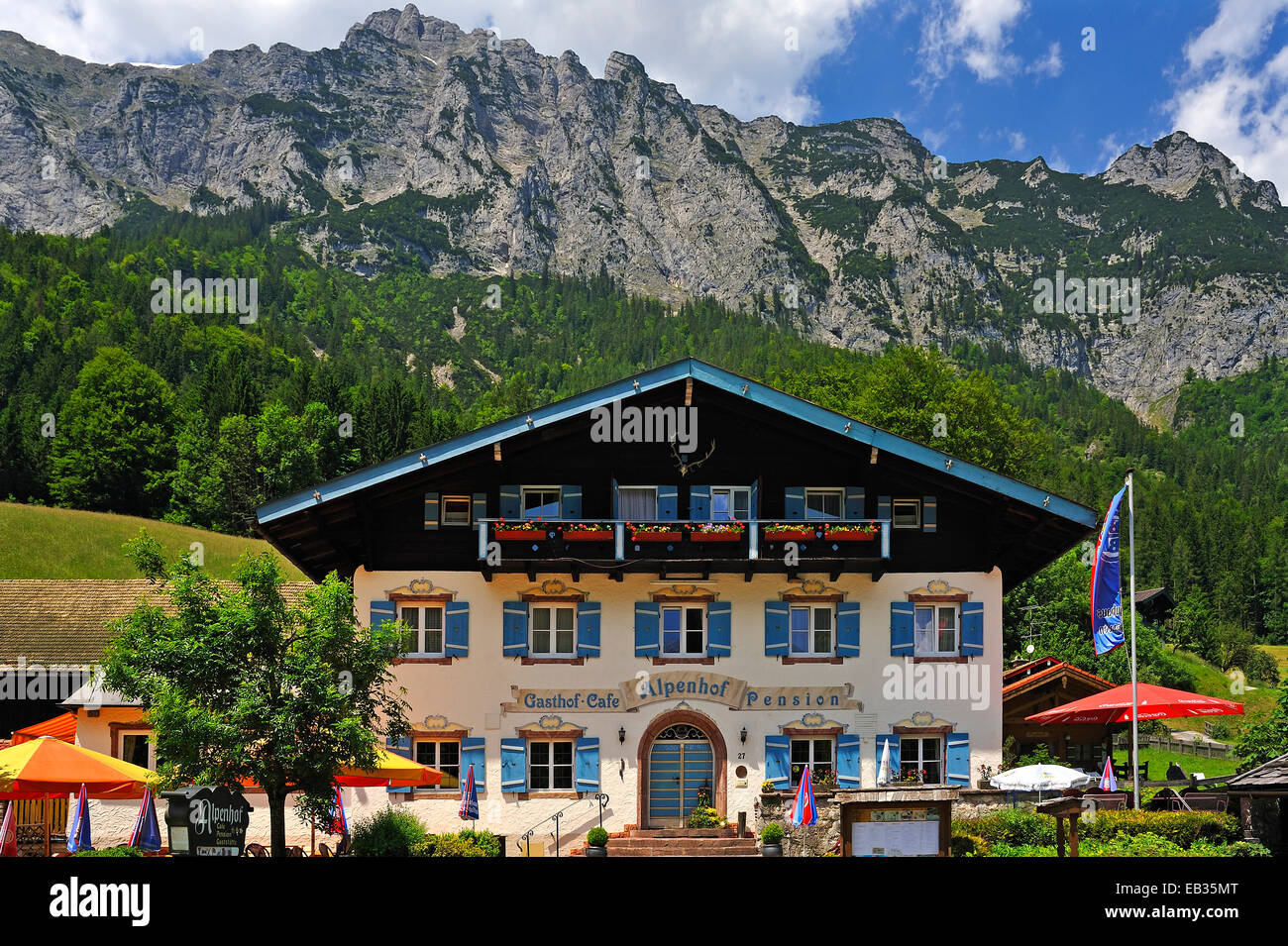 Alpenhof Pension vor Mt Reiter Alpe, Hintersee, Ramsau Bei Berchtesgaden, Landkreis Berchtesgadener Land Stockfoto