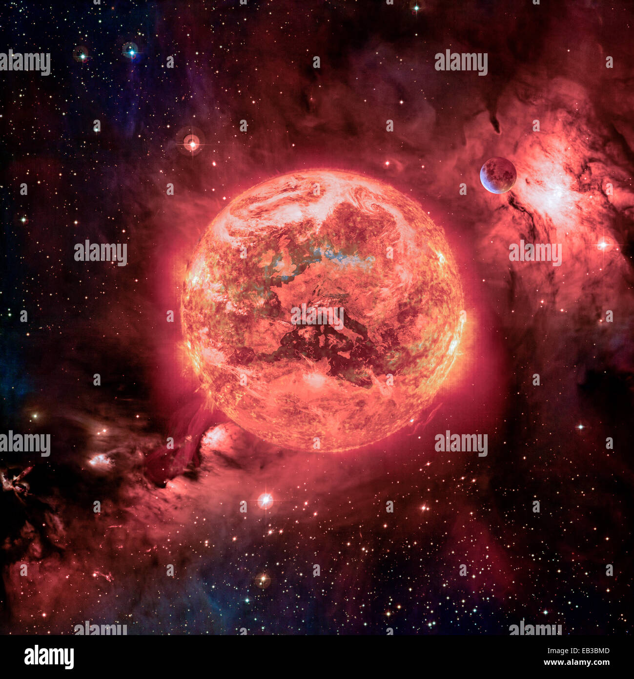 Apokalypse mit Erde in Brand Stockfoto