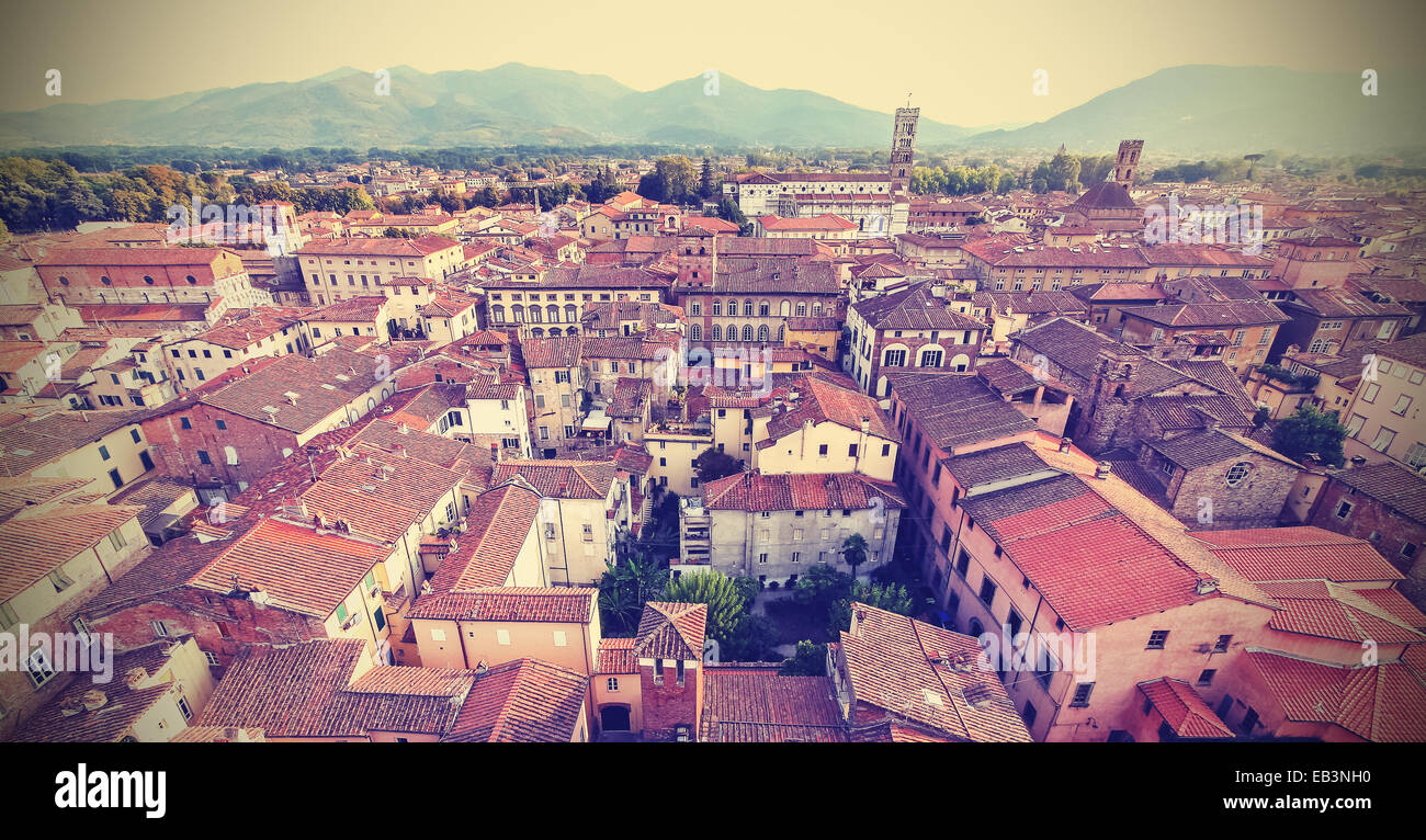 Retro Vintage verblasst gestylten Luftbild von Lucca. Stockfoto