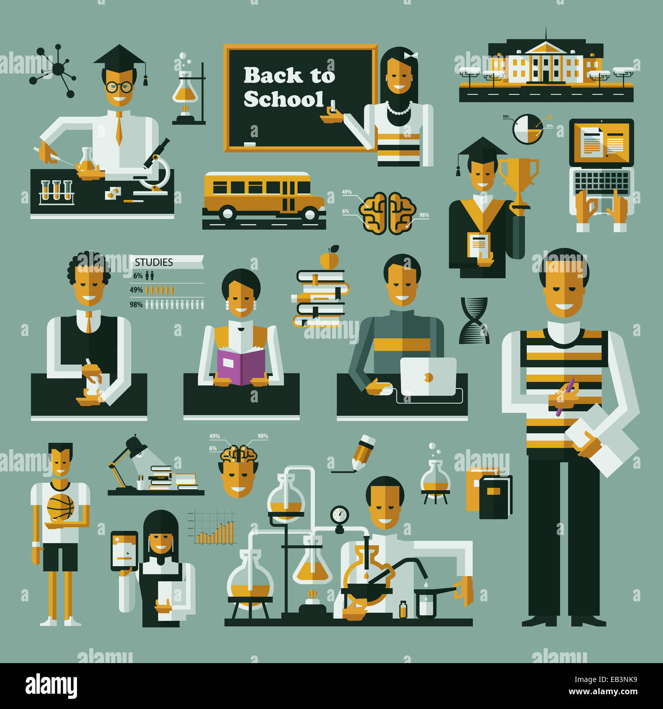 Bildung-Symbole. Satz von Symbolen auf einer Design-Schule Stockfoto