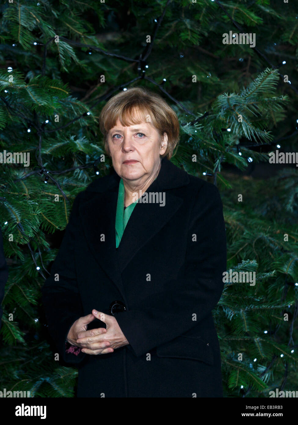 Berlin, Deutschland. 25. November 2014. Übergabe von drei Weihnachtsbäumen für das Bundeskanzleramt, Bundeskanzlerin Angela Merkel, deutscher Staatsminister für Integration Aydan Özoguz und Bundeskanzleramt Chef Peter Altmaieron 25. November 2014 in Berlin, Deutschland. / Foto: Bundeskanzlerin Angela Merkel. Bildnachweis: Reynaldo Chaib Paganelli/Alamy Live-Nachrichten Stockfoto