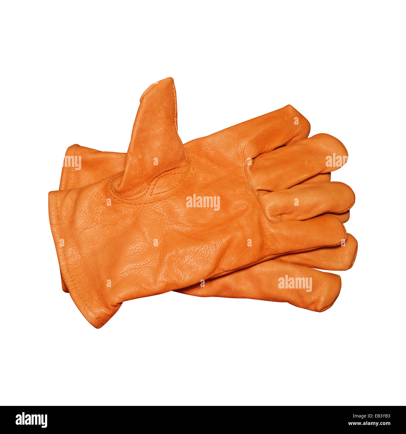Orange Schutzhandschuhe, isoliert auf weiss mit Beschneidungspfad Stockfoto
