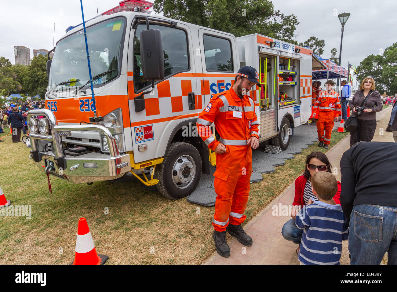 State Emergency Service, SES, Fahrzeug auf dem Display in Melbourne, Australien Stockfoto