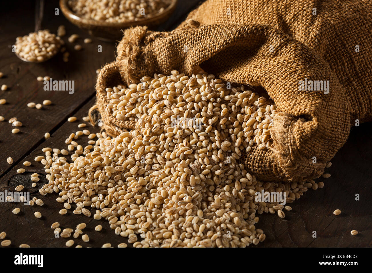 Rohe Bio-Gerste Getreide auf einem Hintergrund Stockfoto