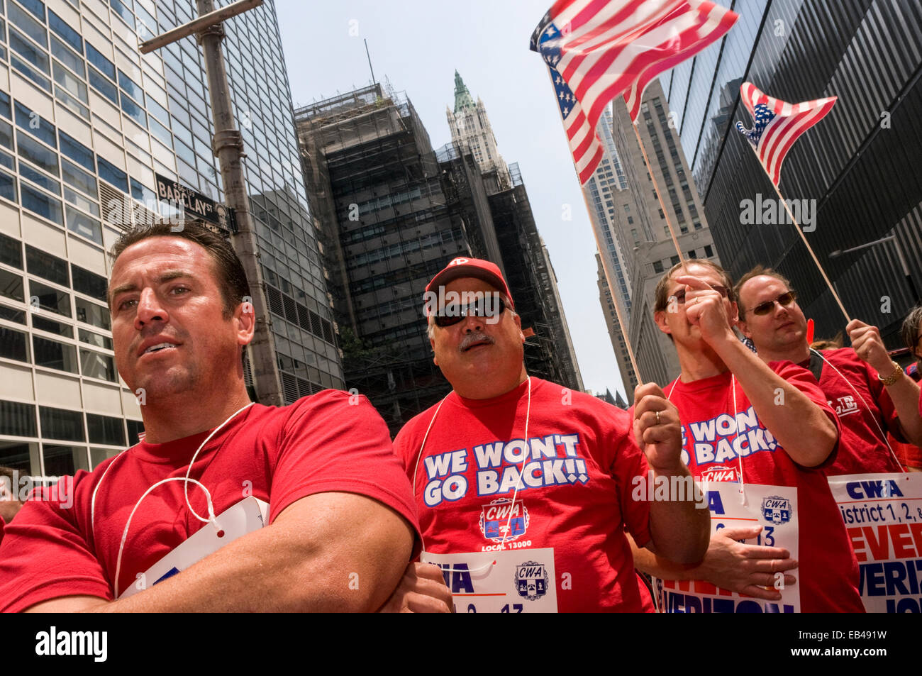 New York, NY soll 26. Juli 2008 - Verizon Arbeiter Rally - eine Woche vor ihrem Vertrag auslaufen, Mitglieder der Kommunikation W Stockfoto