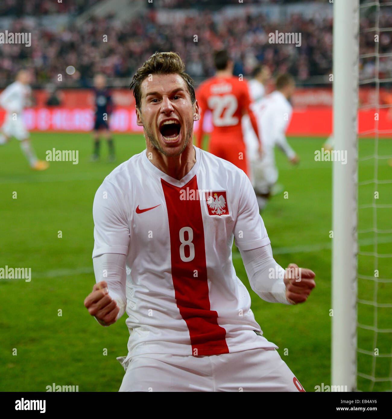 WROCLAW, Polen - 18. November 2014: Grzegorz Krychowiak während Spiel Polen - Schweiz 2:2. Stockfoto