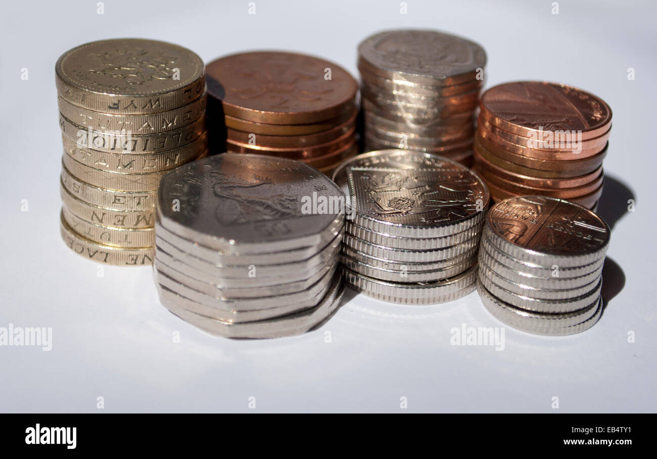 Stapel von Sterling Coins of Great Britain Stockfoto