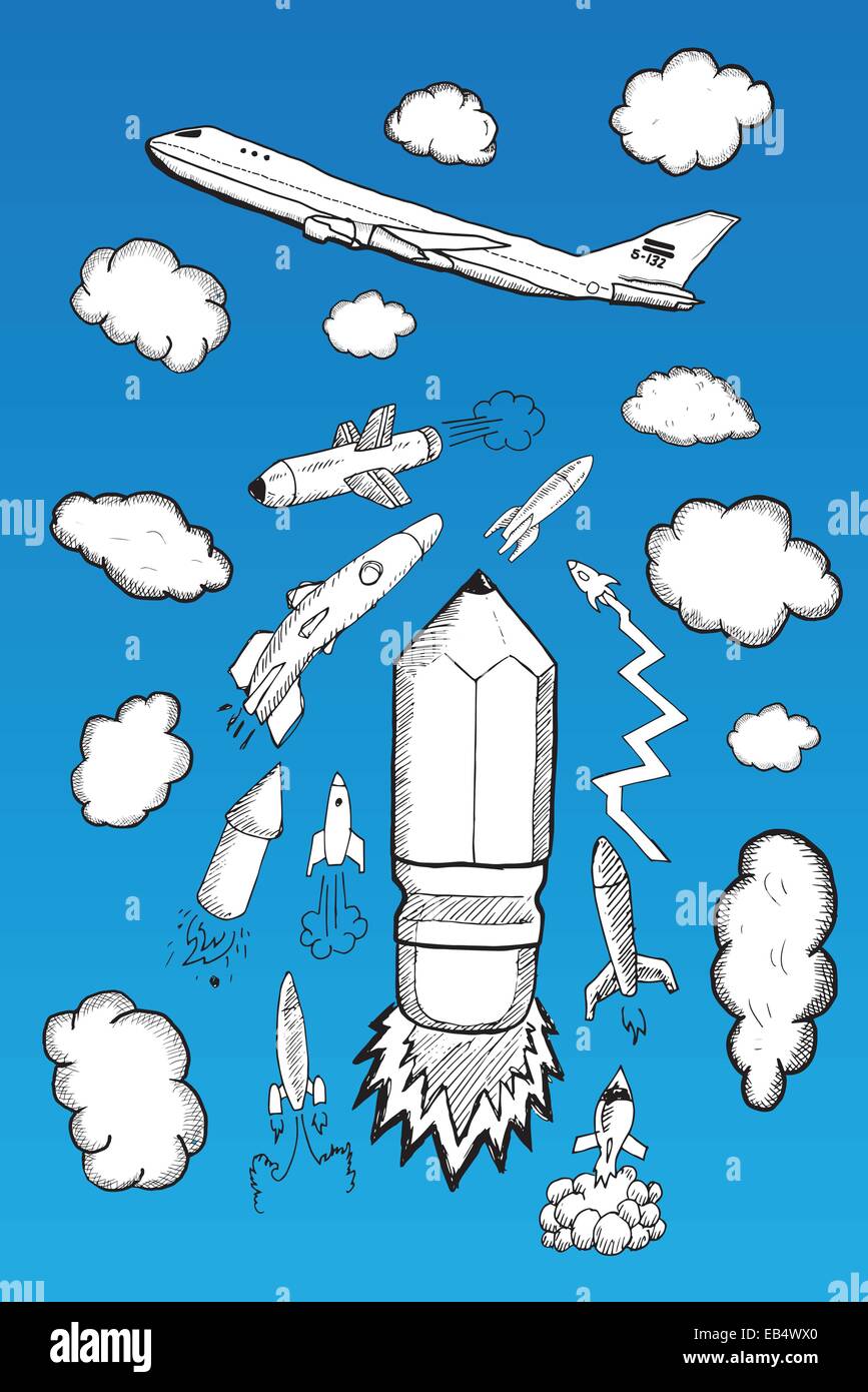 Rakete Wolken und Flugzeug-Abbildungen Stock Vektor