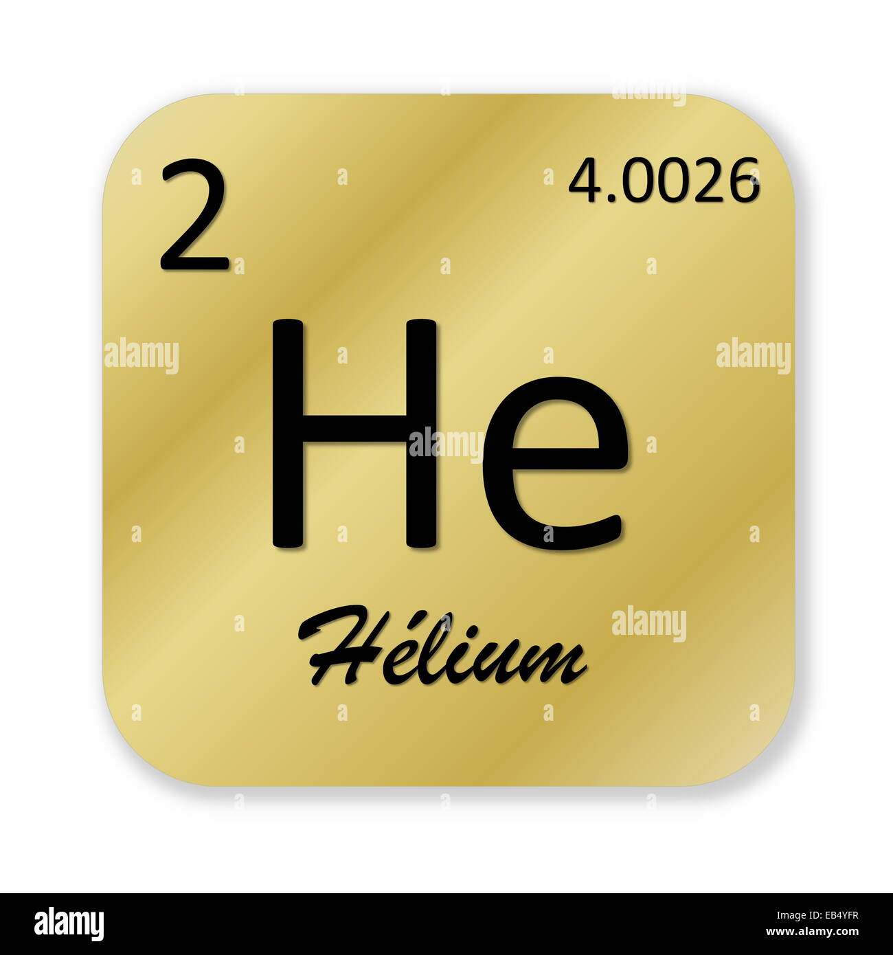 Schwarzen Helium Element, Französisch, in goldenen quadratische Form, die in weißen Hintergrund isoliert Stockfoto
