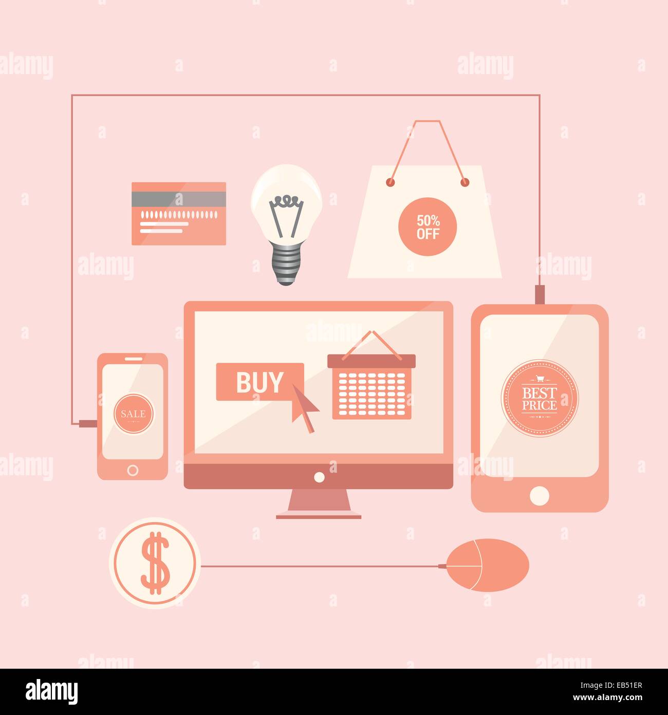 Online-shopping Vektor mit Mediengeräten Stock Vektor