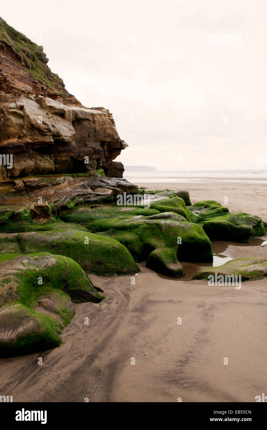 Whitby Weststrand Stockfoto