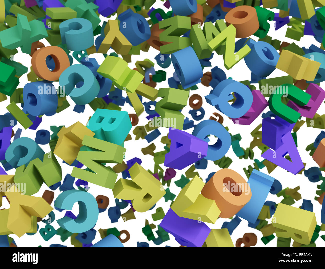 Hintergrund der fallenden 3d Buchstaben Stockfoto