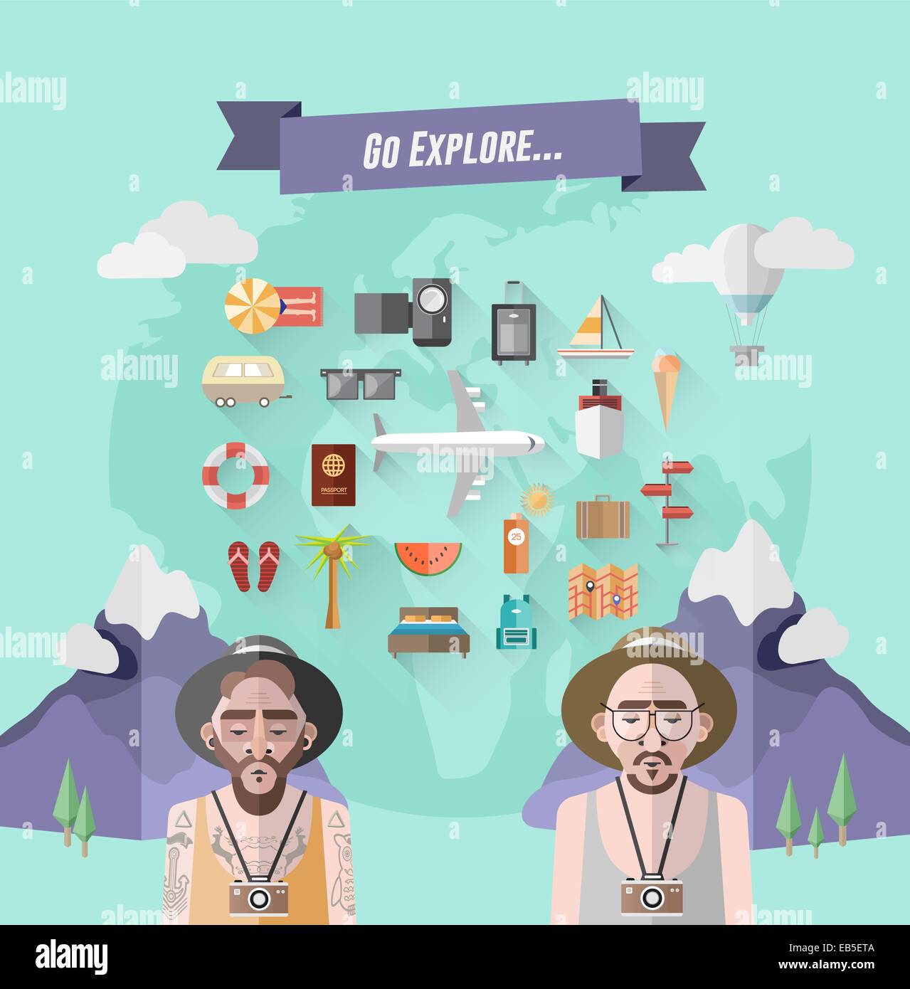 Internationalen Explorer Vektor mit Erde und Illustrationen Stock Vektor