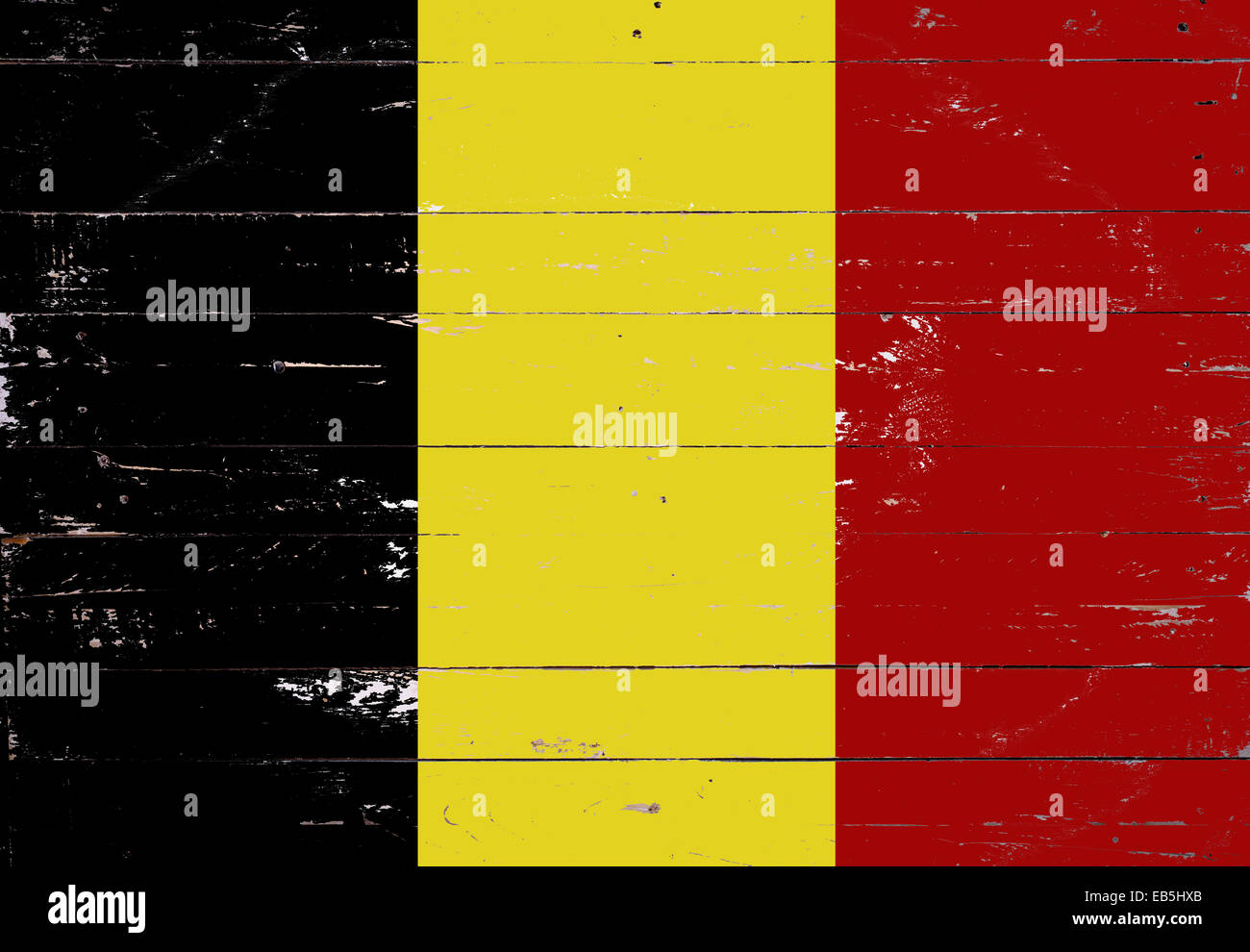 Belgische Flagge gemalt auf einem Holzbrett Stockfoto