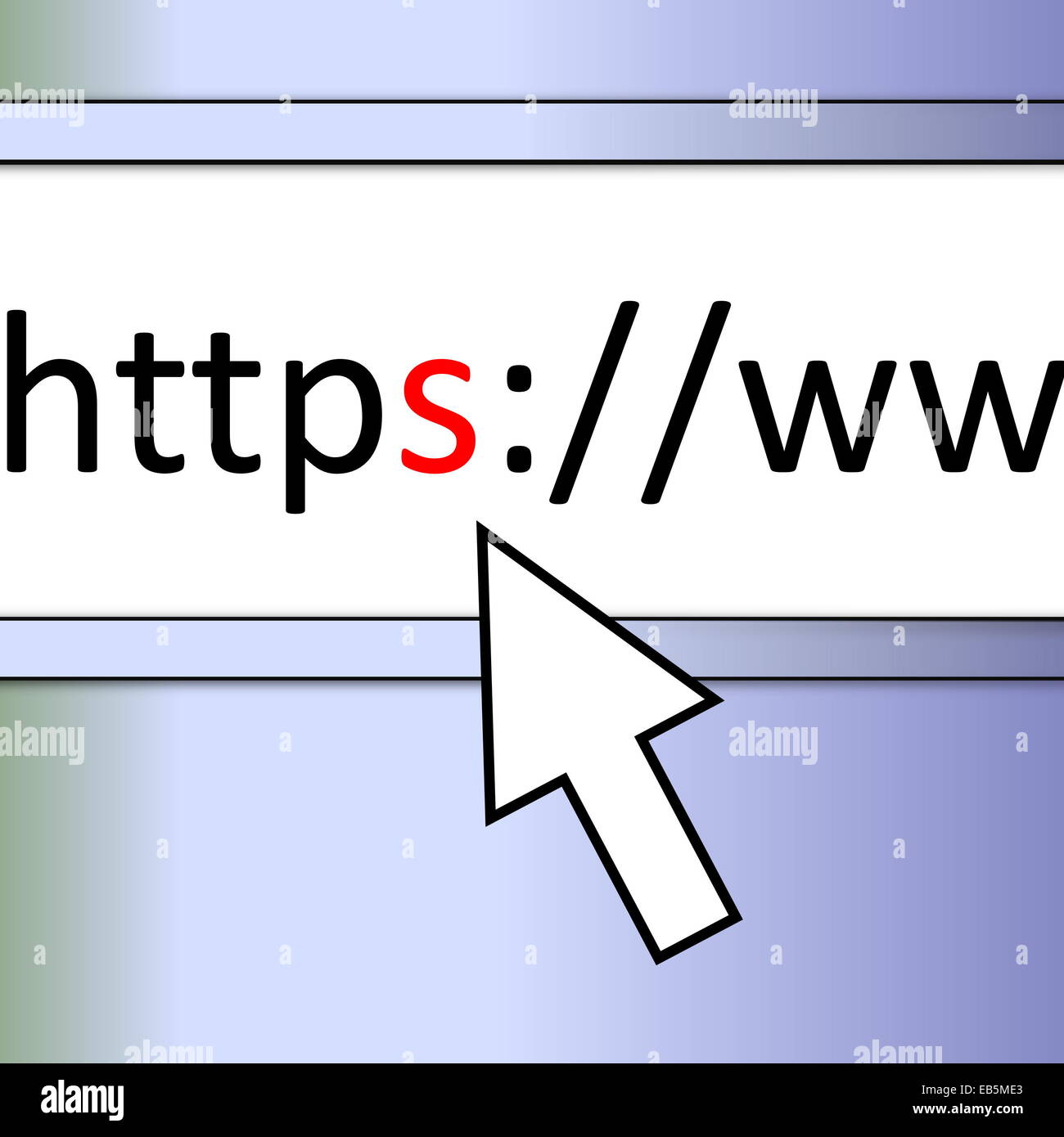 Nahaufnahme von Browser-Leiste mit Cursor und Https eingetippt, s Brief in roter Farbe Stockfoto