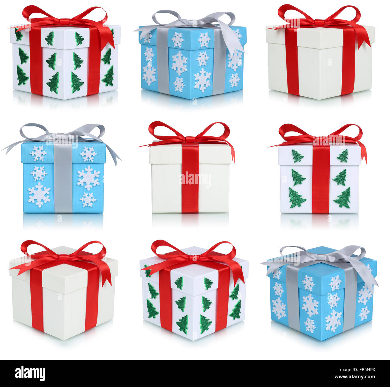 Weihnachten Geschenk-Boxen Set Geschenke isoliert auf weißem Hintergrund Stockfoto