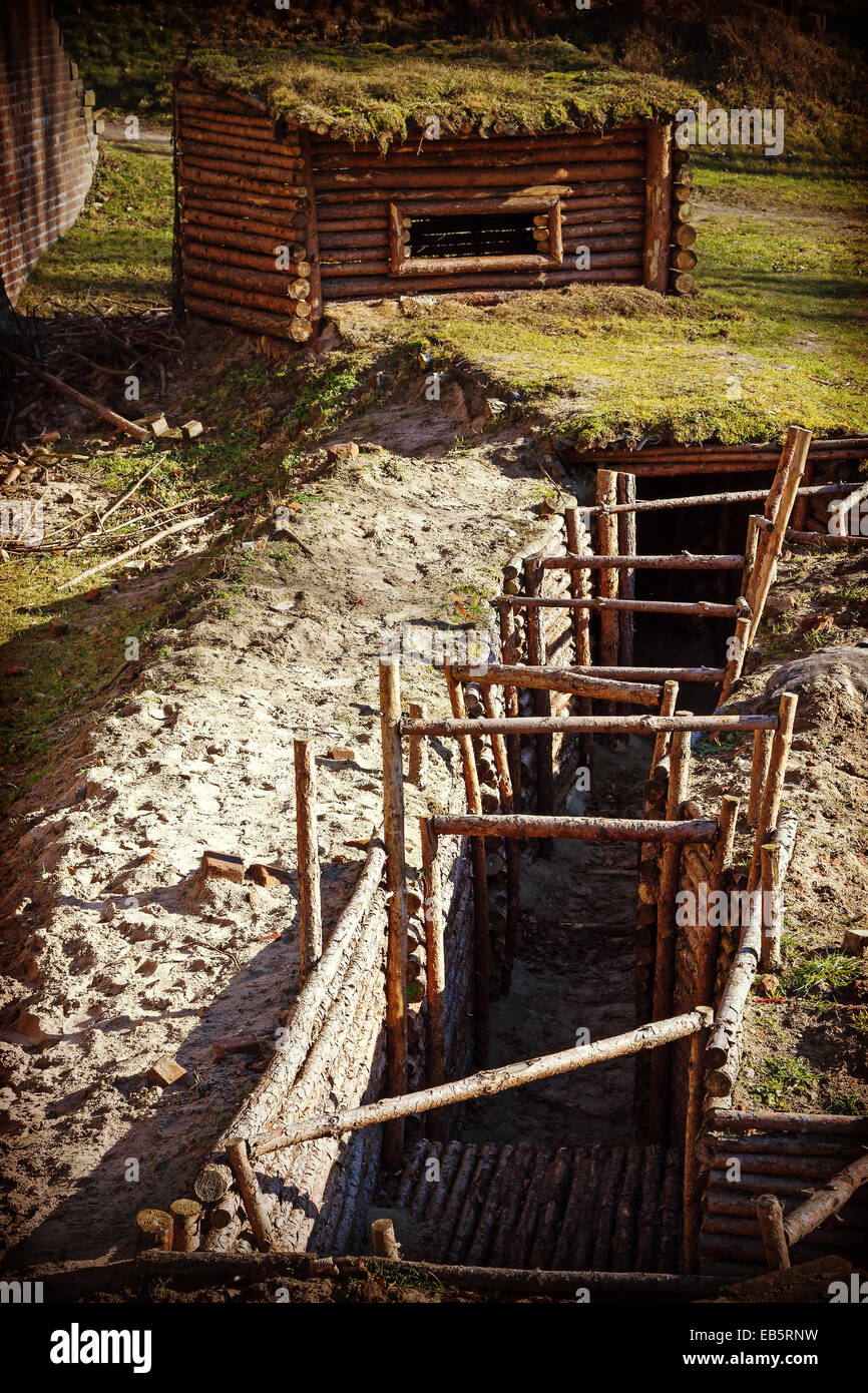 Retro-Stil Foto von Weltkrieg zwei Gräben. Stockfoto