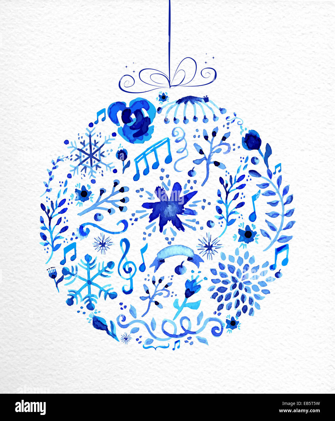 Vintage Weihnachten Christbaumkugel Form Hand Gezeichnet Aquarell In Blau Mit Blumen Bandern Schneeflocken Und Retro Elemente Ideal Fur Gr Stockfotografie Alamy