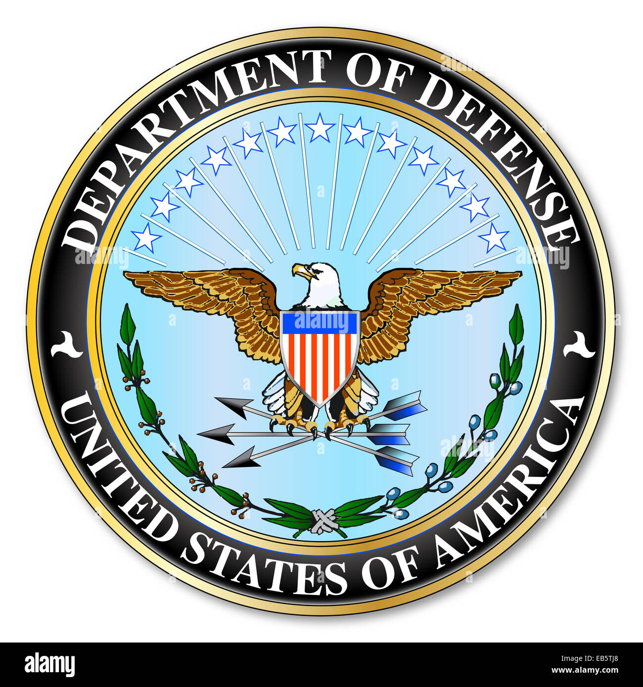 Departement für Verteidigung Logo und Schild auf einem weißen Hintergrund Stockfoto