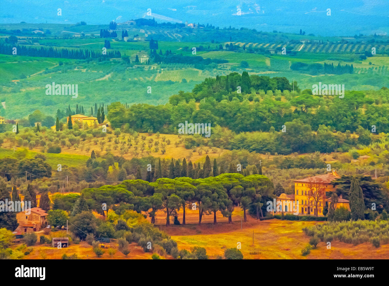 Ölgemälde gefiltert Bild der toskanischen Landschaft, Italien. Stockfoto