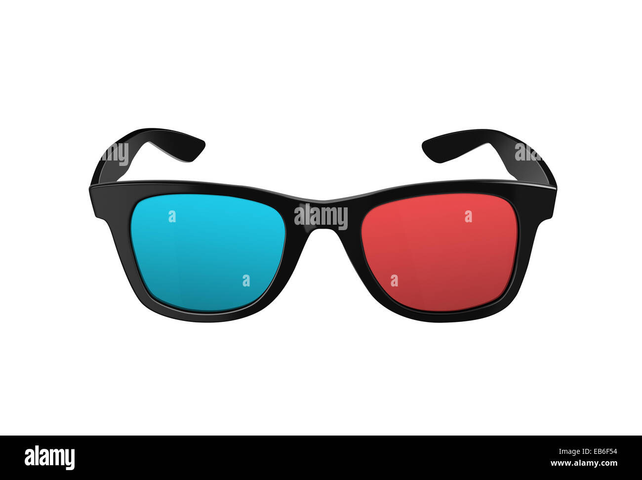 Schwarz 3D Brille, für drei dimensionale Filme oder Filme mit Kunststoff Felgen und rot und blau Linsen, modern und retro Stockfoto