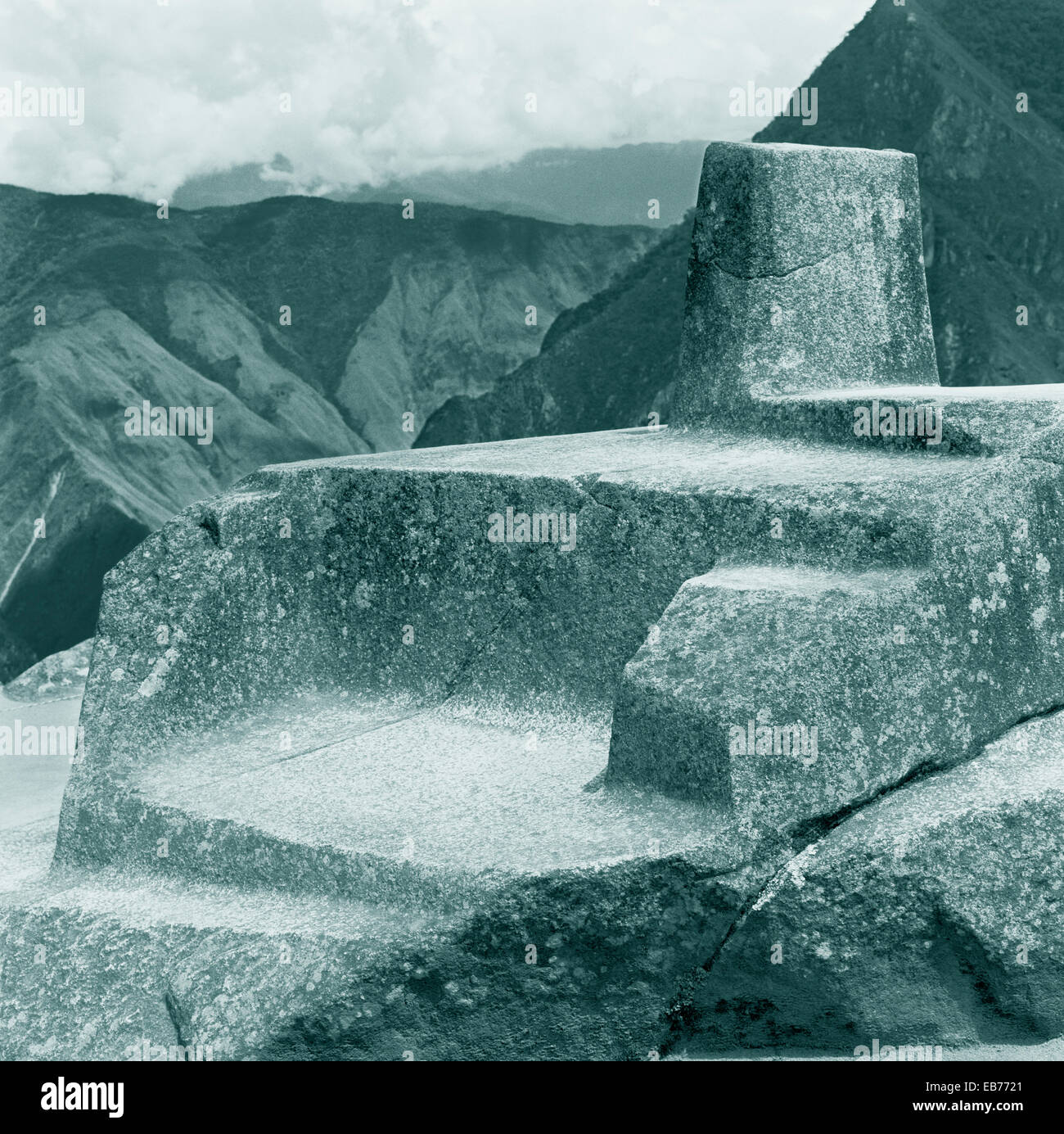 Peru, Inka-Ruinen, Machu Picchu, Stein Intihuaytana Stockfoto