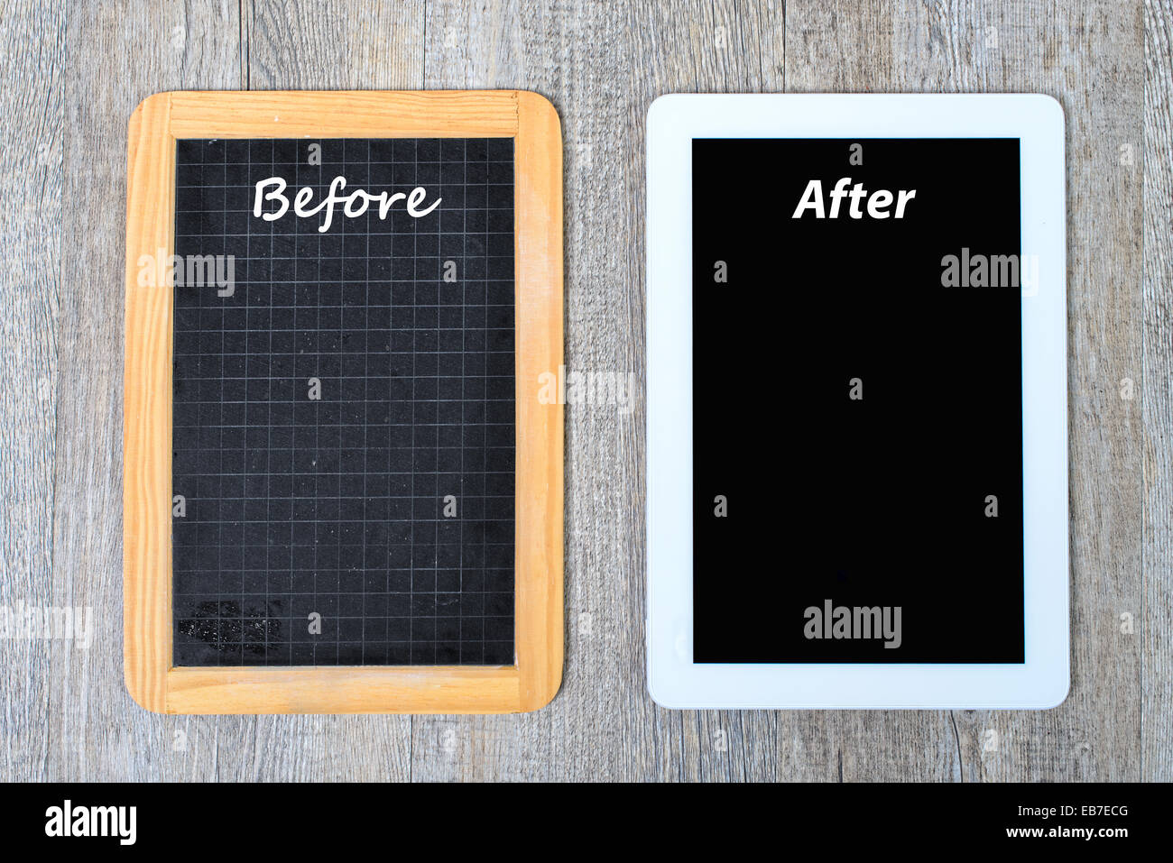 Schultafel und digital-Tablette Stockfoto