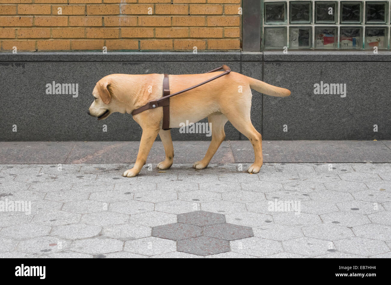 Eine realistisch aussehende Puppe ein Hund auf der Straße in New York City Stockfoto