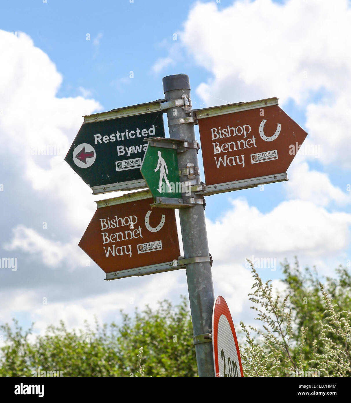 Anzeichen für den Bischof Bennet Weg, eine Route für Reiten in Süd-West Cheshire, England, UK Stockfoto