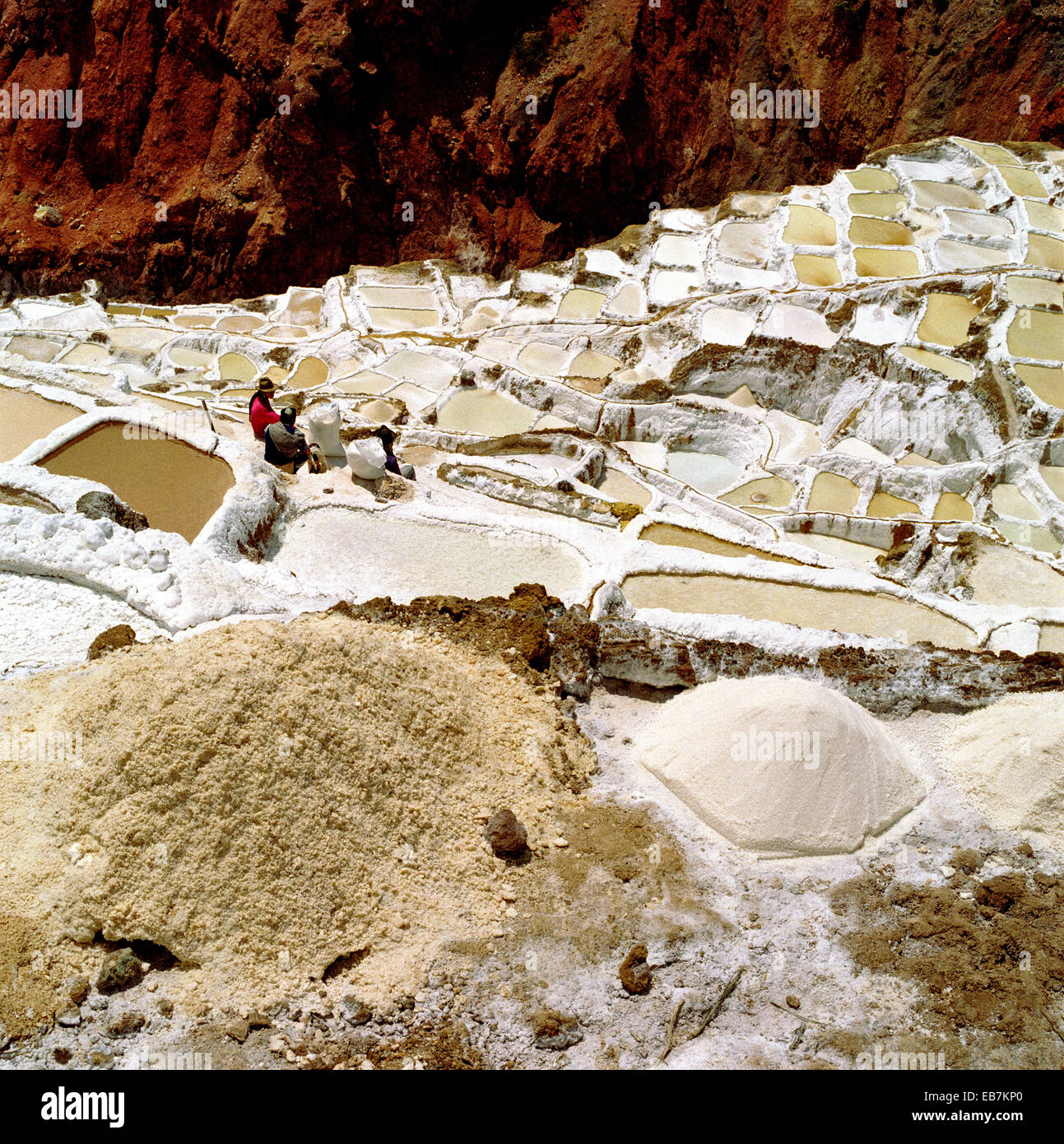 Peru, Cusco Region, Heiliges Tal, Maras, Salinas, Reihenhaus Salz Teiche Stockfoto