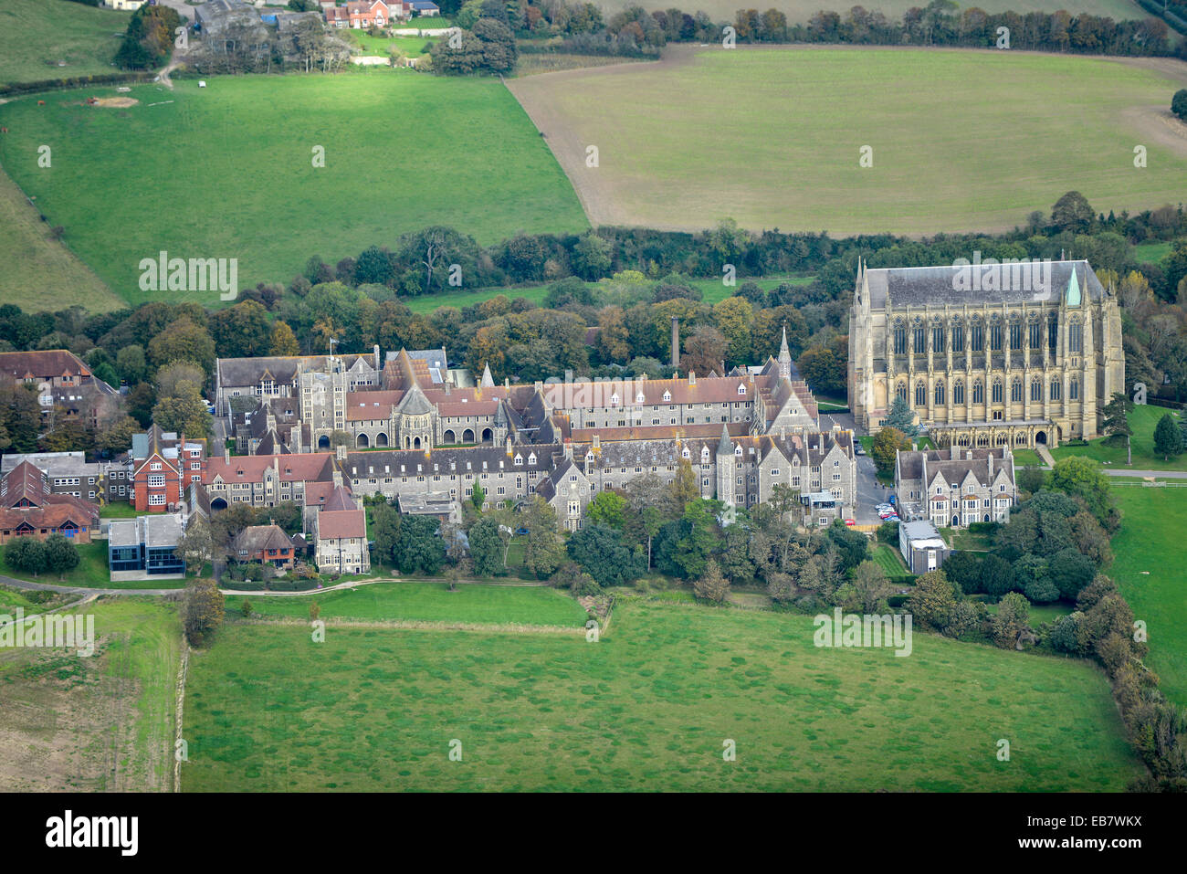 Eine Luftaufnahme des Lancing College, eine unabhängige Internat und Tagesschule in Sussex Stockfoto