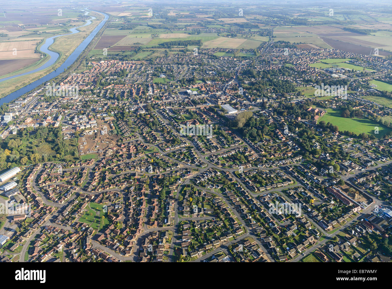 Eine Luftaufnahme des Norfolk Downham Stadtmarkt und Umland Stockfoto