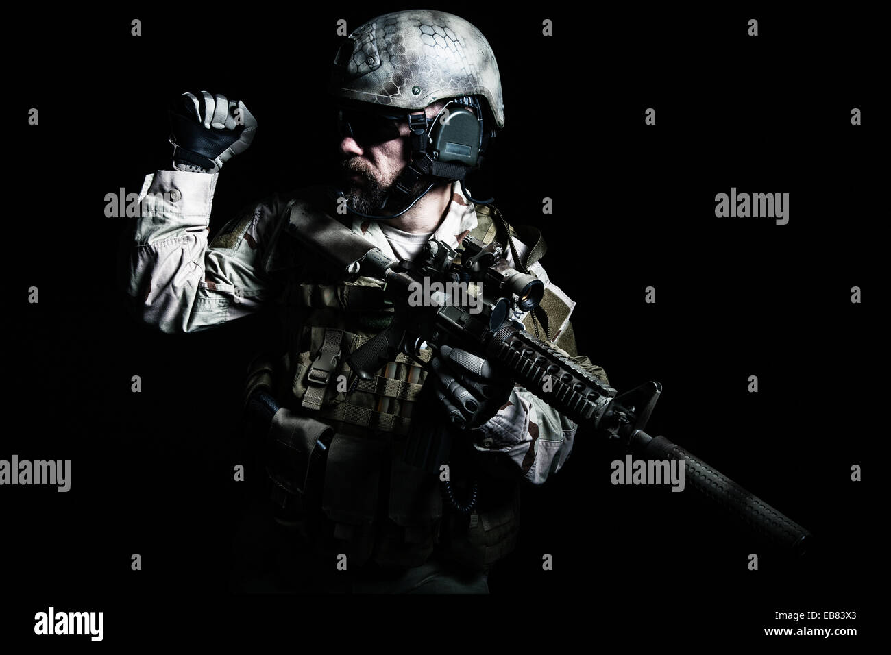 Bärtiger Soldat der Special forces Stockfoto