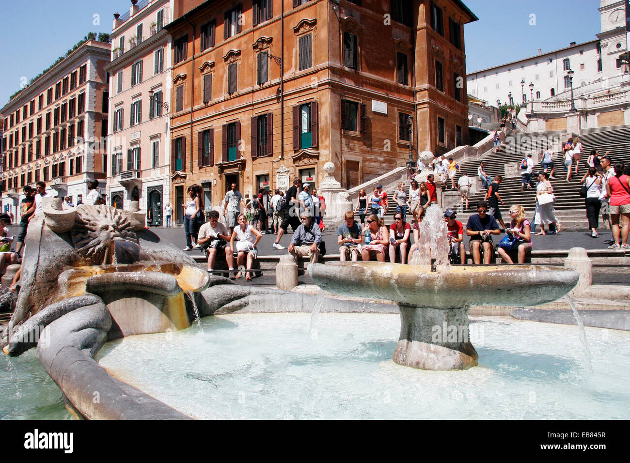 Fontana della Barcaccia spanische Treppe, Piazza di Spagna, Rom Stockfoto