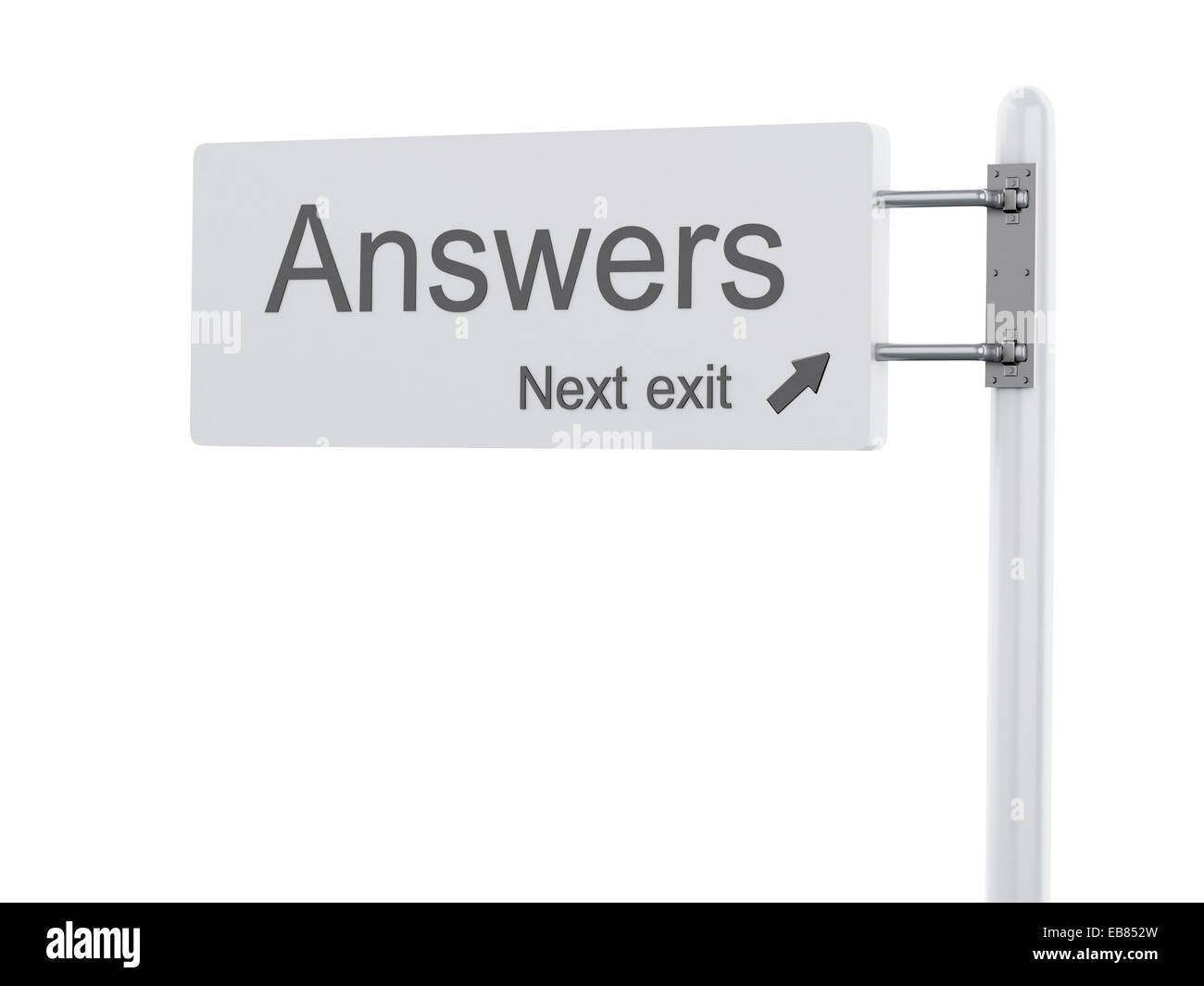 Bild von 3d Renderer Illustration. Autobahn-Schilder, die nächste Ausfahrt Antworten. Isoliert auf weißem Hintergrund. Stockfoto