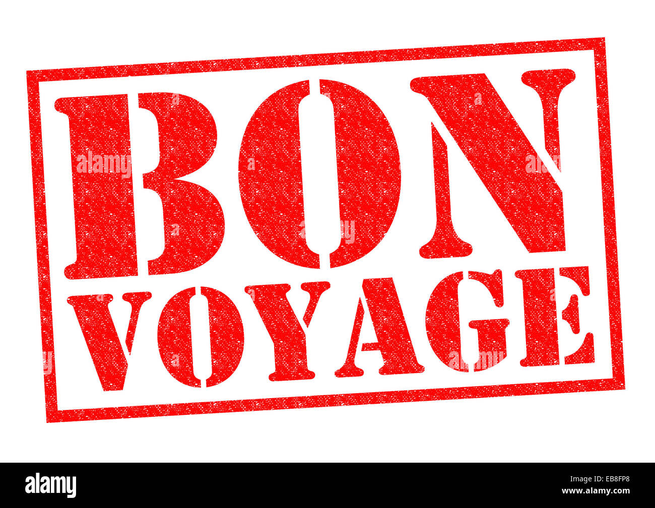 BON VOYAGE rot Stempel auf einem weißen Hintergrund. Stockfoto