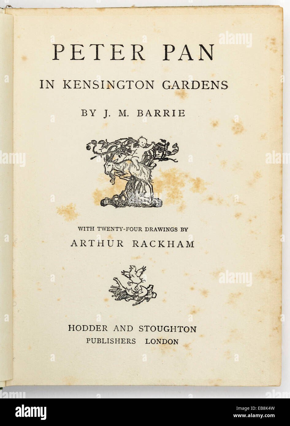 Frontispiz der Erstausgabe von Peter Pan in den Kensington Gardens von JM Barrie von Hodder and Stoughton 1906 veröffentlicht Stockfoto