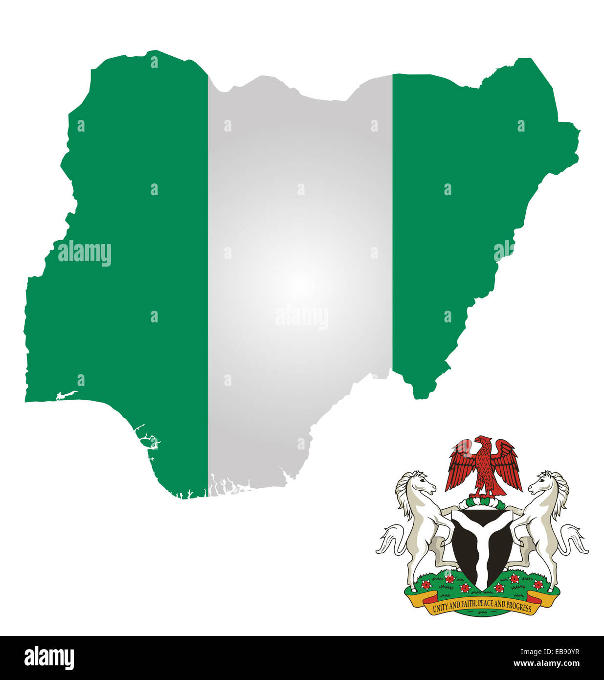 Flagge Und Wappen Der Bundesrepublik Nigeria Uberlagert Umriss Stockfotografie Alamy