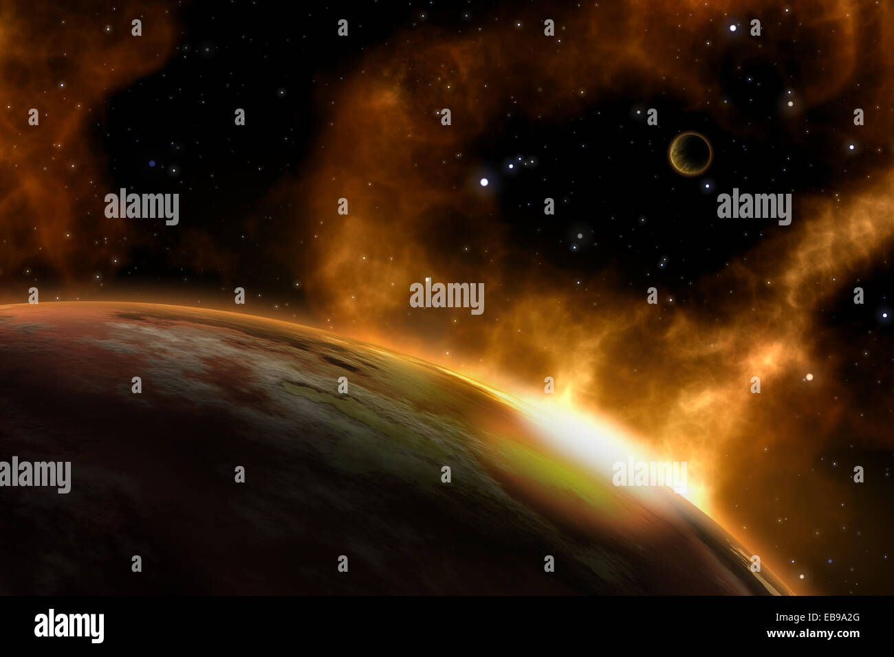 3D-Raum Hintergrund mit fiktiven Planeten Stockfoto