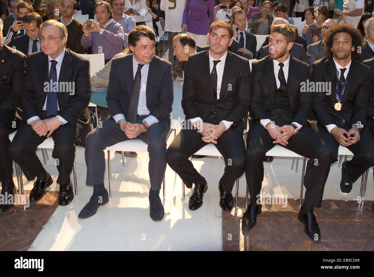 Real Madrid UEFA Champions League-Titel-Feier gehostet durch den Sitz der Regierung der Gemeinschaft von Madrid mit: Florentino Pérez, Iker Casillas, Sergio Ramos, Marcello Where: Madrid, Spanien: 25. Mai 2014 Stockfoto