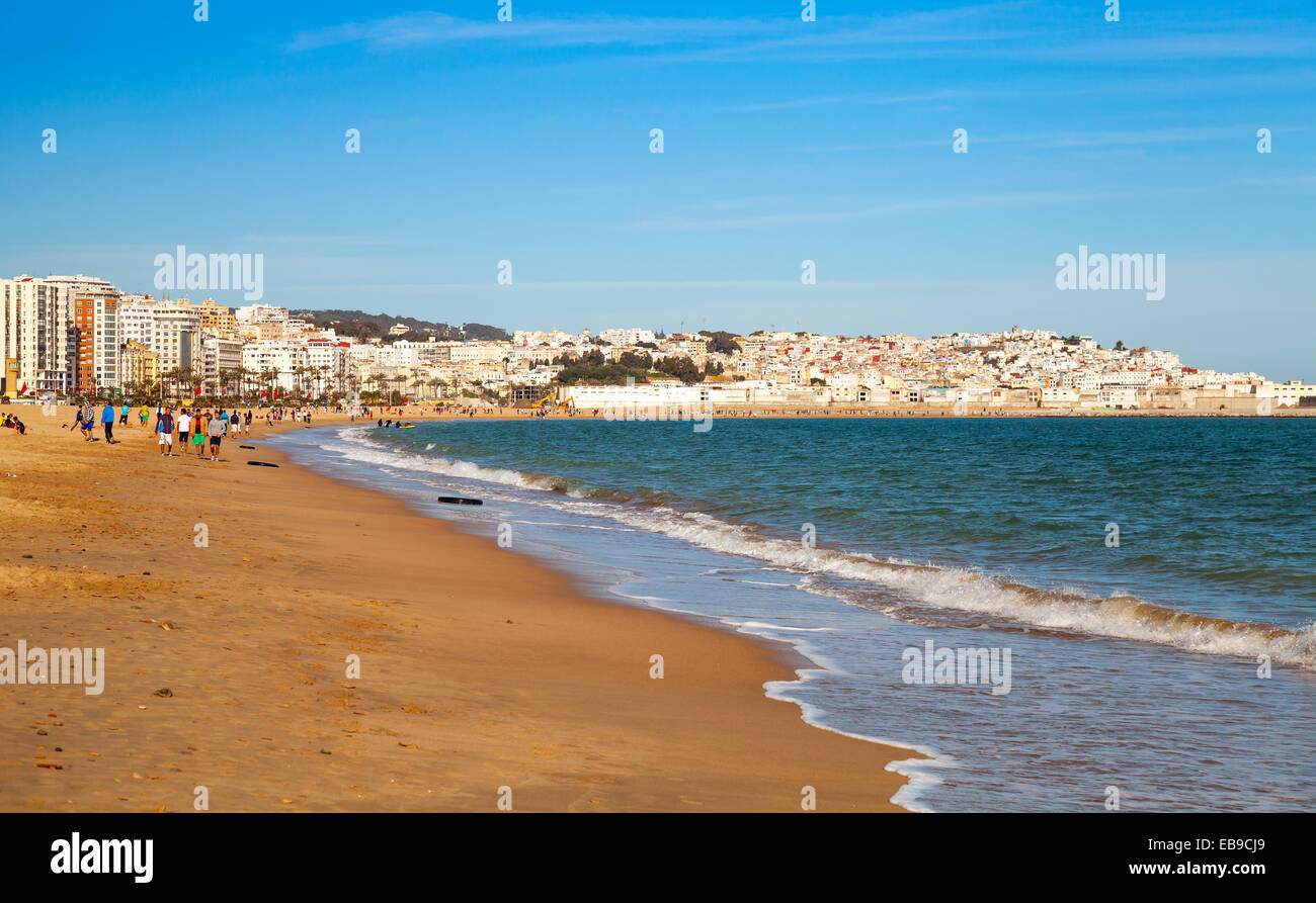 Landschaft mit Sandstrand von Tanger, Marokko, Afrika Stockfoto