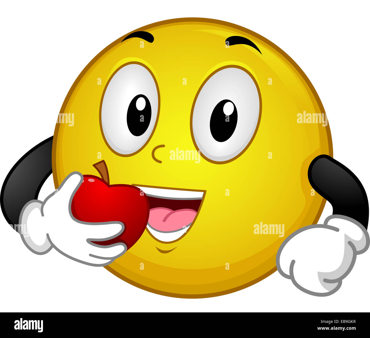 Abbildung eines Smiley Essen eines Apfels Stockfoto