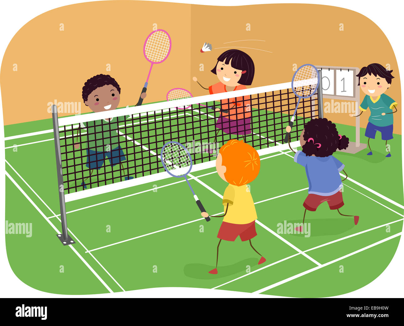 Abbildung mit Kinder spielen Badminton Doppel Stockfotografie - Alamy
