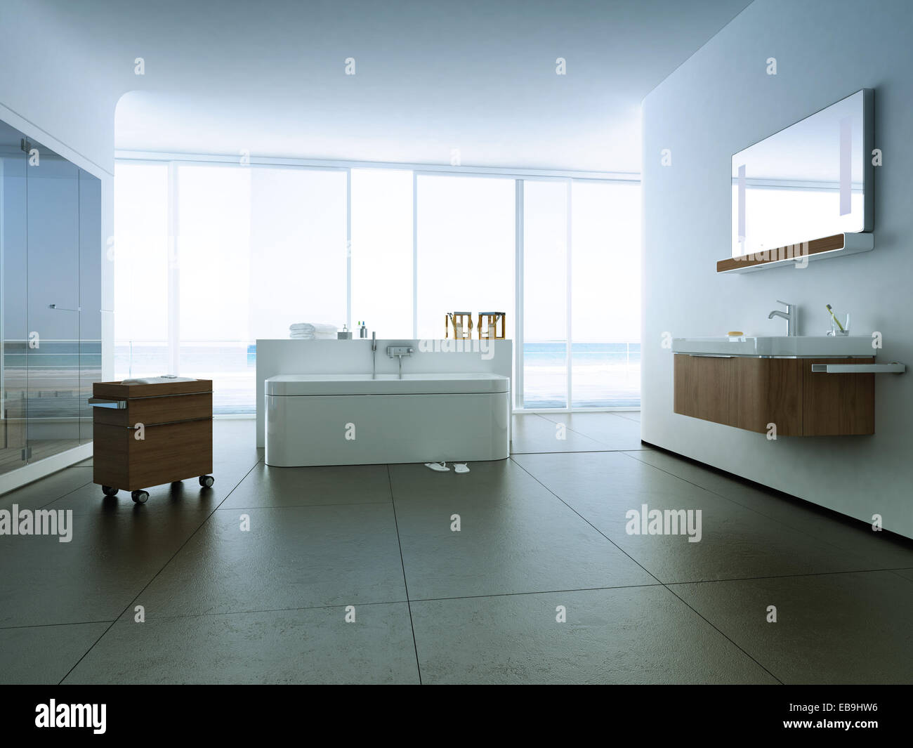 Blick auf eine geräumige und elegante Badezimmer in einer Wohnung. 3D-Rendering Stockfoto