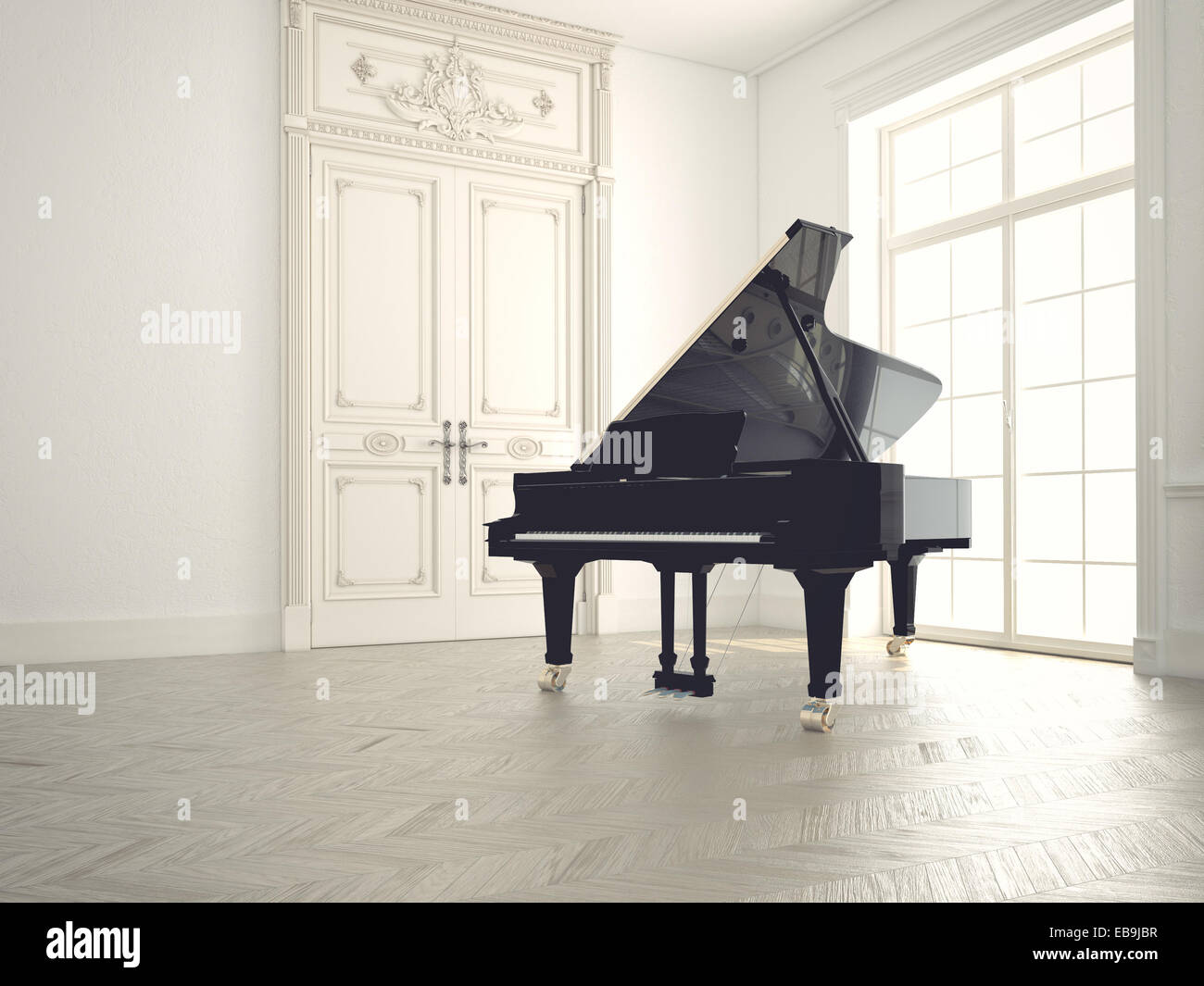 Klavier in einem n leer room.3d rendering Stockfoto