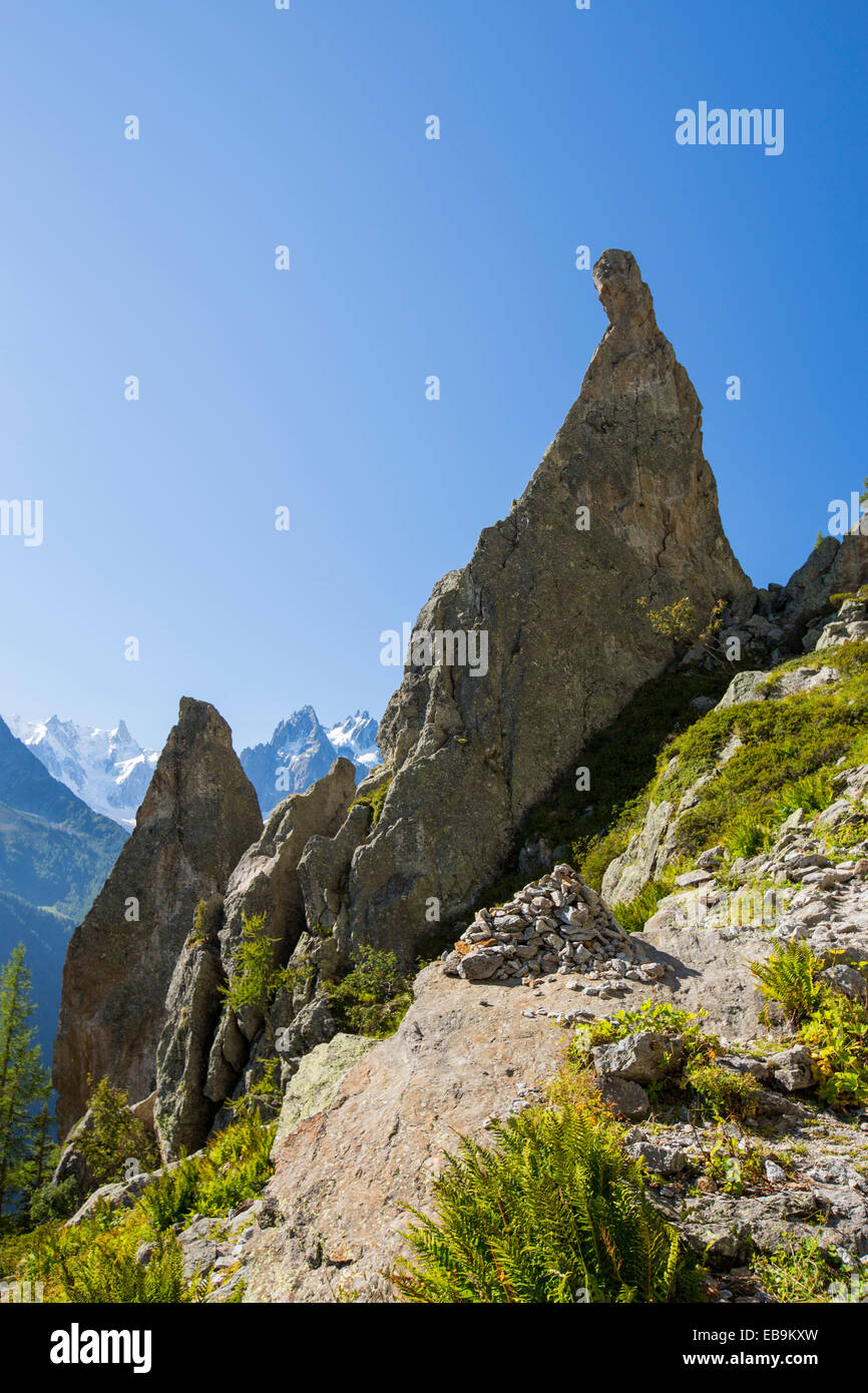 Ein Pinnalce auf er Aiguille Rouge Palette, Französische Alpen. Stockfoto