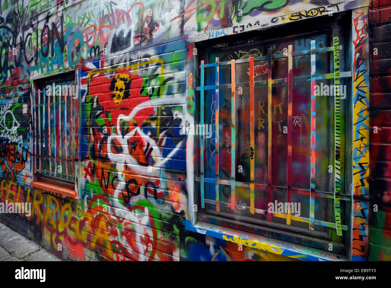 Graffiti Street, Werregarenstraat, der einzige Ort in Europa, wo Graffiti ist erlaubt, und willkommen, Gent, flämische Region Stockfoto